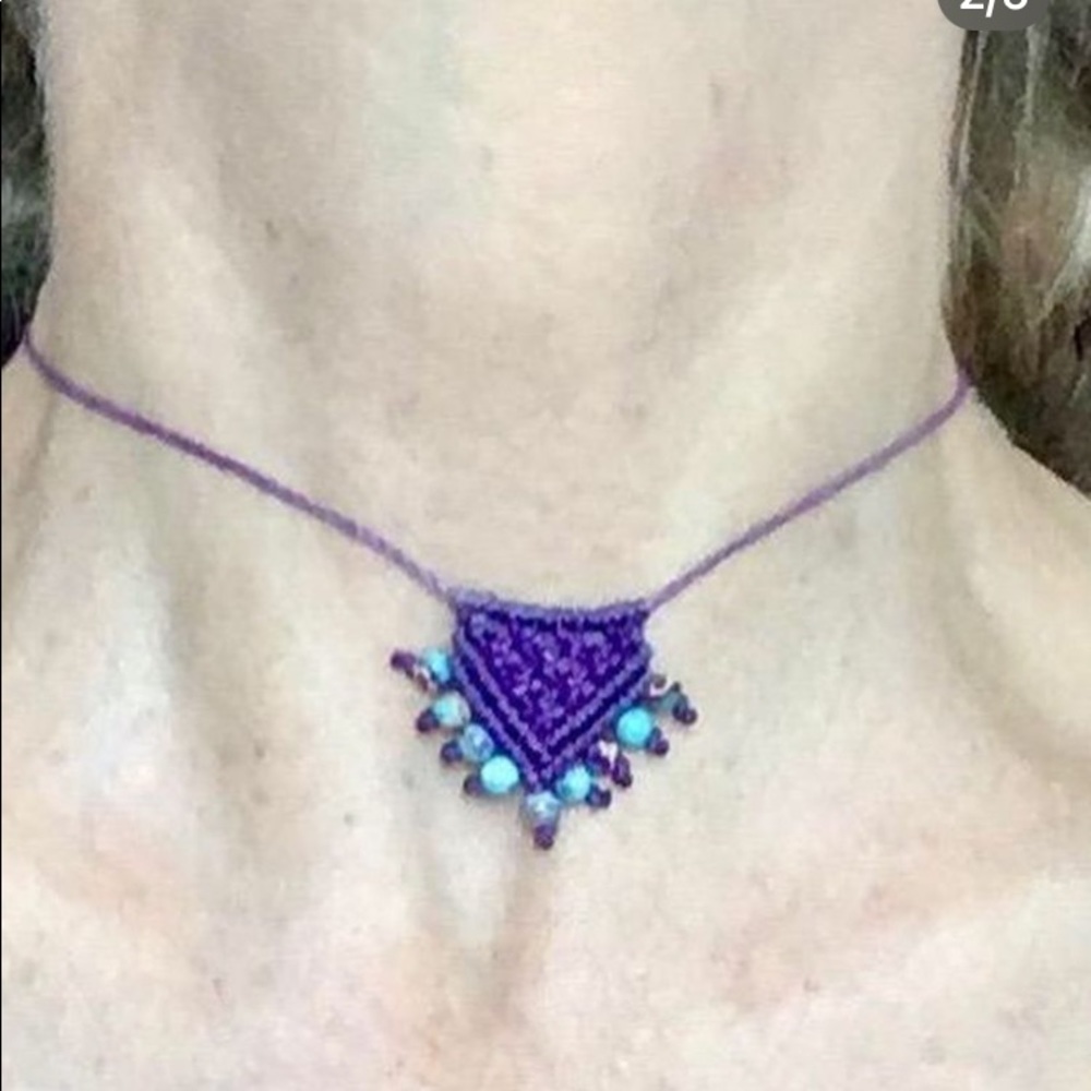 Prettiest summer necklace💜💜 Beautiful Purple Macrame and Blue Agate Neckace💜